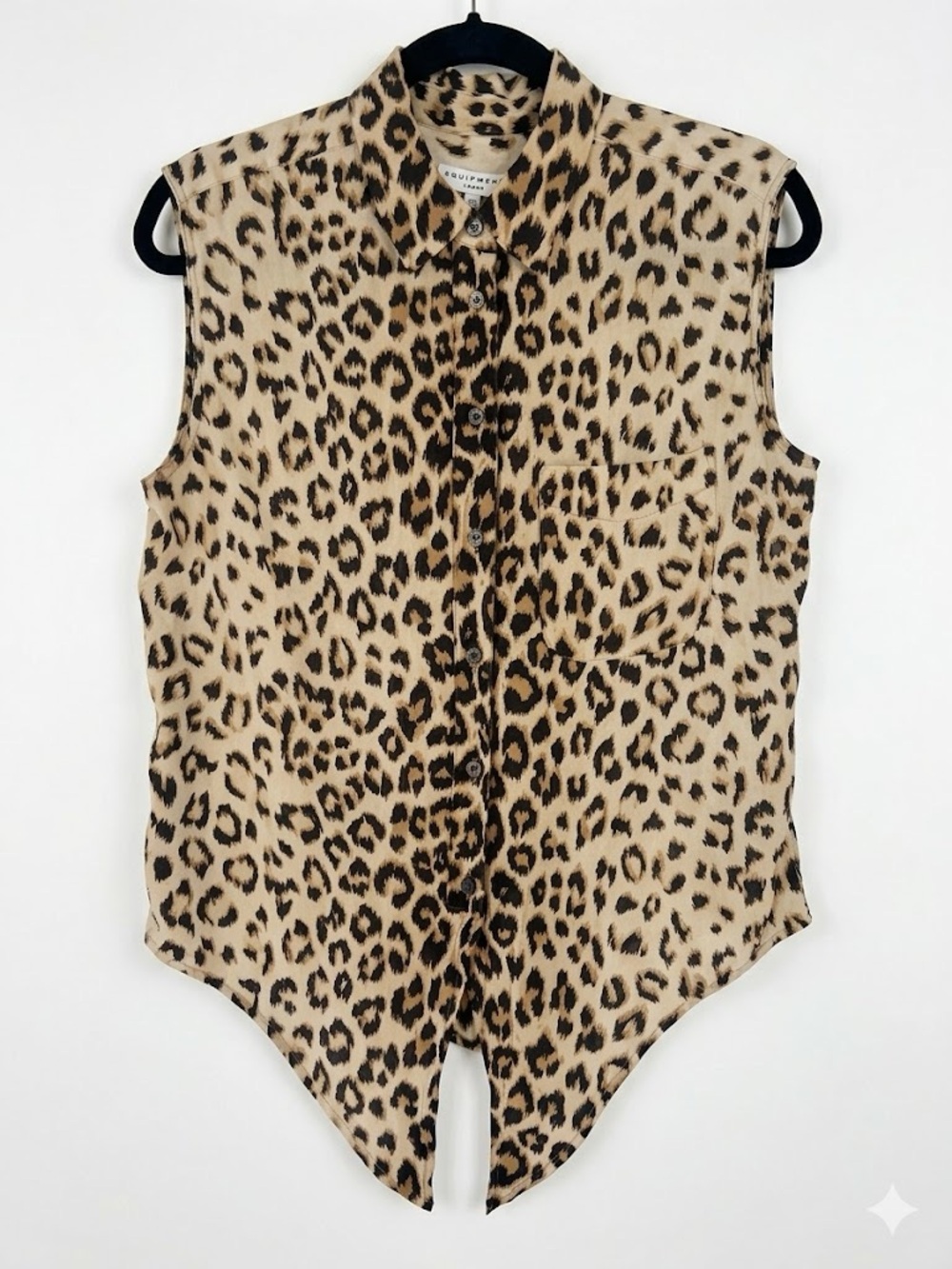 Equipment Femme 100% silk sleeve button down shirt blouse cheetah animal print S